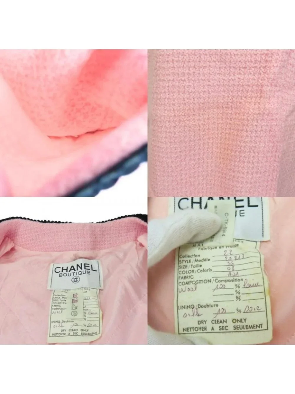 Chanel Set Suit 36 Wool Silk Pink Black Bicolor Coco Button Apparel Women